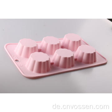 Lebensmittelqualität 6 Cup Flower Silikon Cupcake Mould